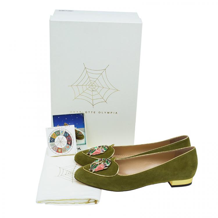 Pre Owned Charlotte Olympia Green Suede Capricorn Smoking Slippers Size 41