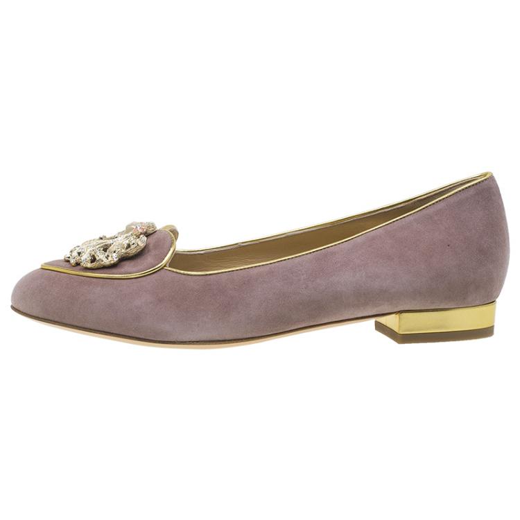 Pre Owned Charlotte Olympia Lilac Suede Virgo Smoking Slippers Size 37