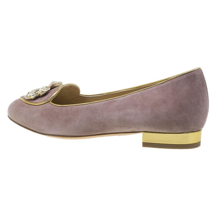 Pre Owned Charlotte Olympia Lilac Suede Virgo Smoking Slippers Size 37