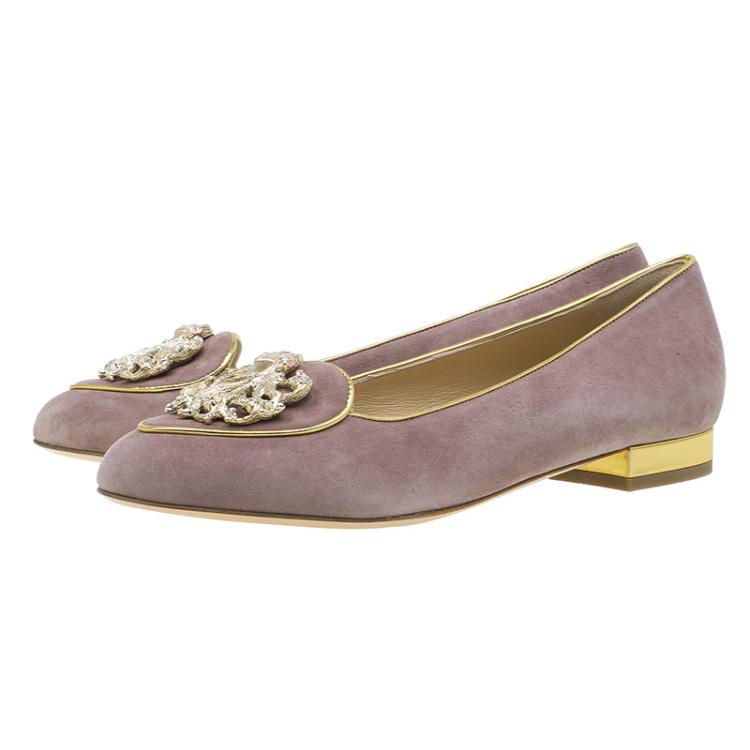 Pre Owned Charlotte Olympia Lilac Suede Virgo Smoking Slippers Size 37