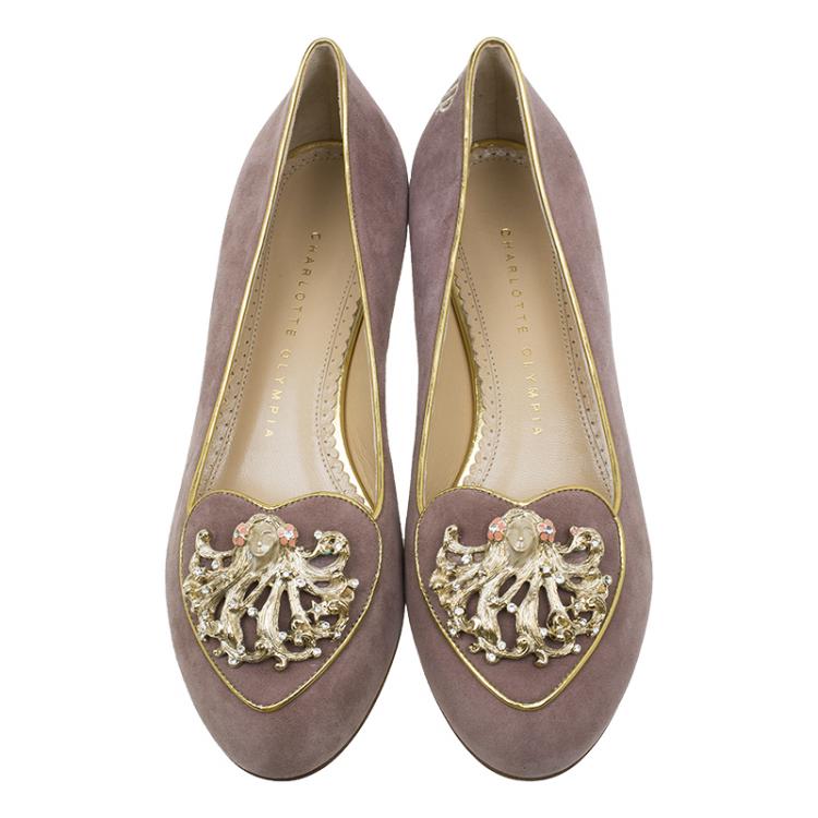 Pre Owned Charlotte Olympia Lilac Suede Virgo Smoking Slippers Size 37