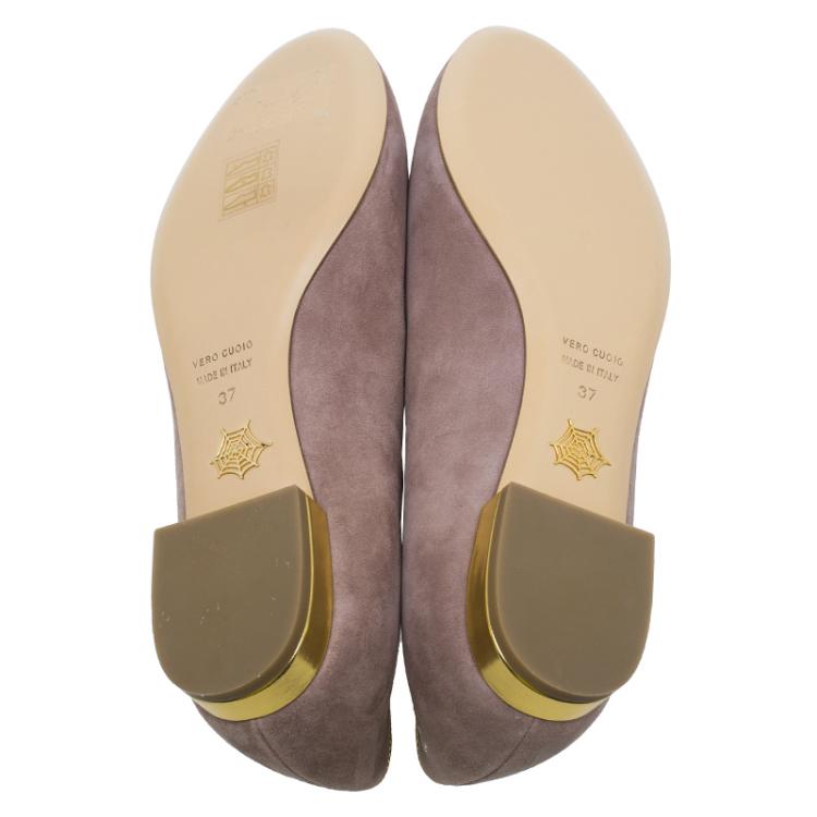 Pre Owned Charlotte Olympia Lilac Suede Virgo Smoking Slippers Size 37