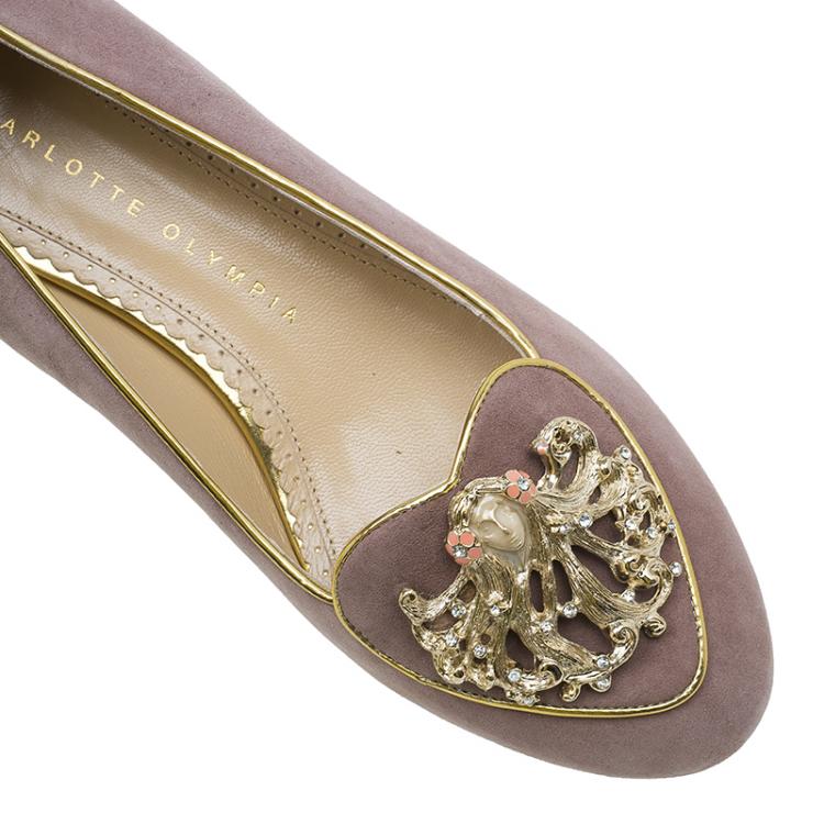 Pre Owned Charlotte Olympia Lilac Suede Virgo Smoking Slippers Size 37