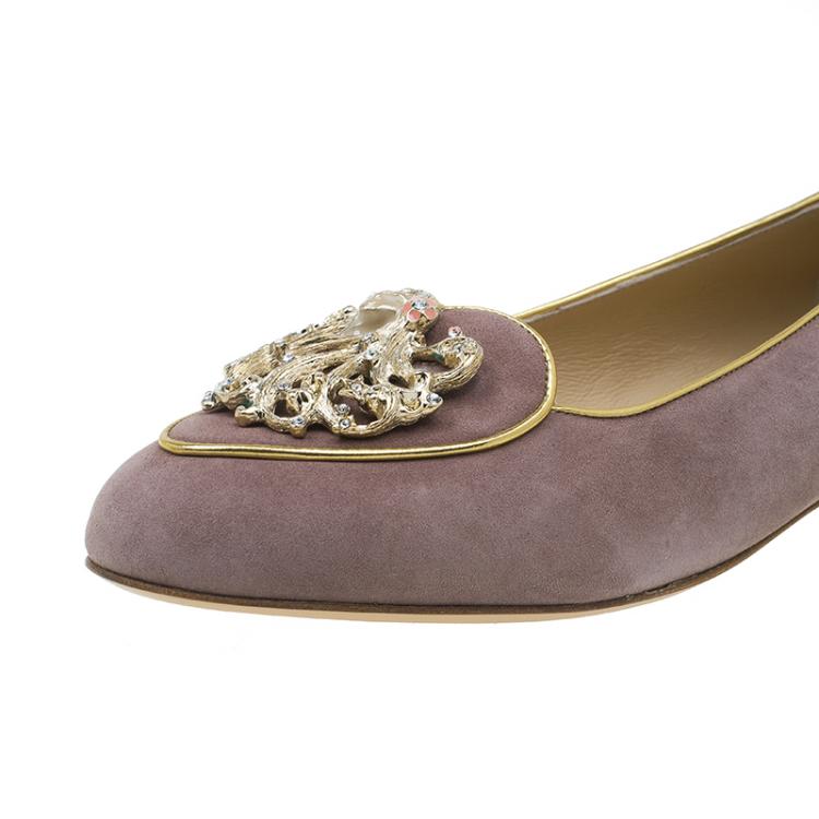 Pre Owned Charlotte Olympia Lilac Suede Virgo Smoking Slippers Size 37