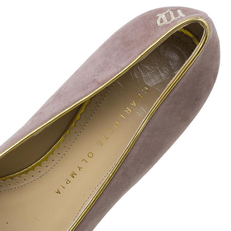 Pre Owned Charlotte Olympia Lilac Suede Virgo Smoking Slippers Size 37