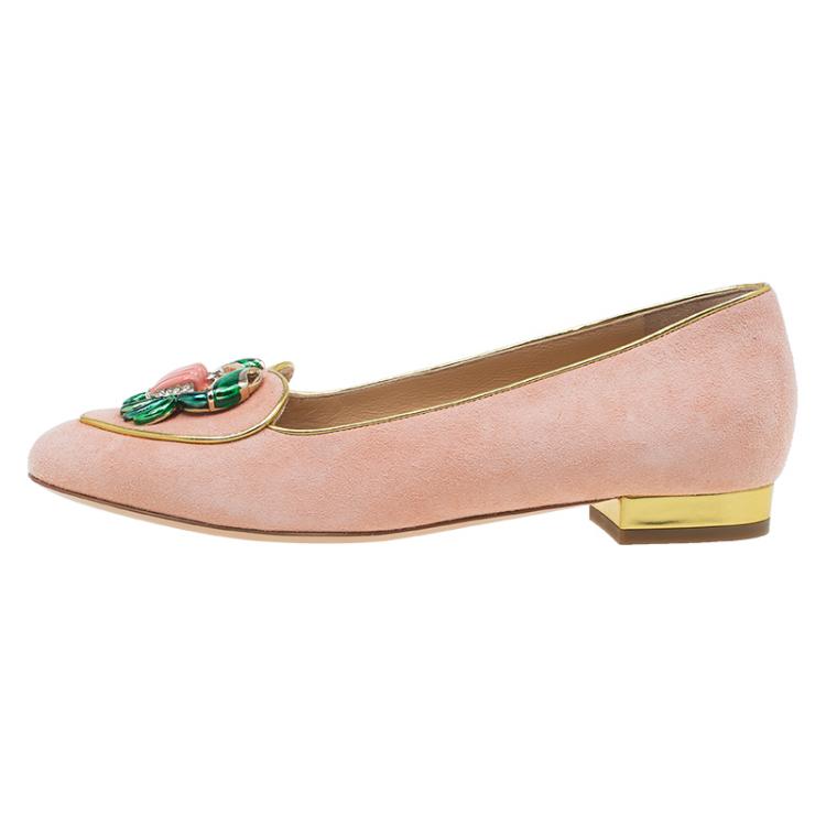 Pre Owned Charlotte Olympia Pink Suede Cancer Smoking Slippers Size 37.5