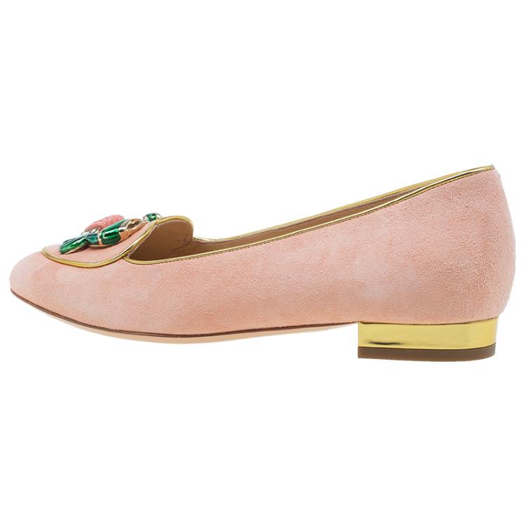 Pre Owned Charlotte Olympia Pink Suede Cancer Smoking Slippers Size 37.5