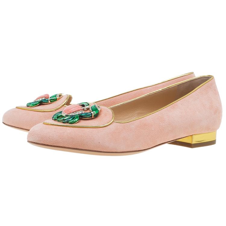 Pre Owned Charlotte Olympia Pink Suede Cancer Smoking Slippers Size 37.5