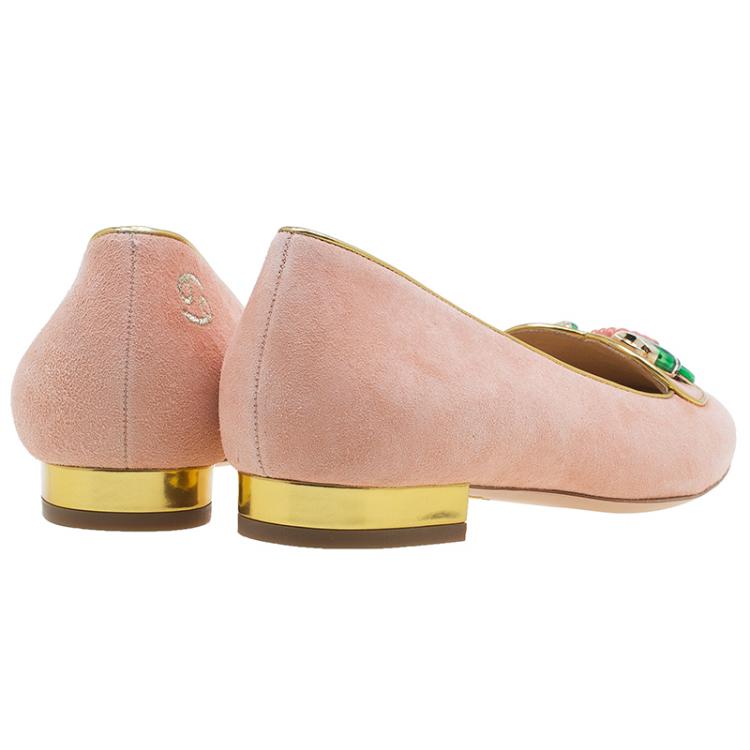 Pre Owned Charlotte Olympia Pink Suede Cancer Smoking Slippers Size 37.5
