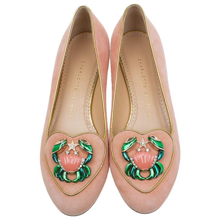 Pre Owned Charlotte Olympia Pink Suede Cancer Smoking Slippers Size 37.5
