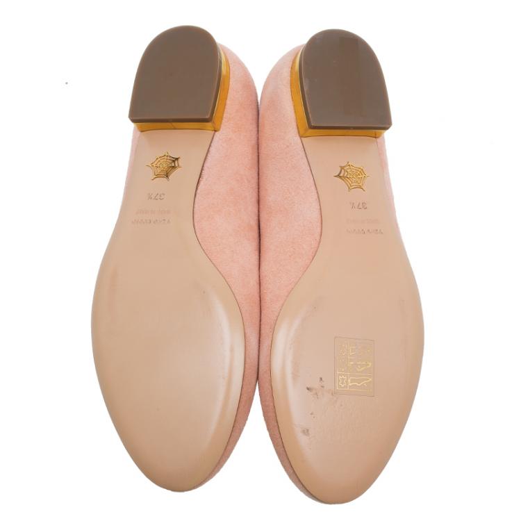 Pre Owned Charlotte Olympia Pink Suede Cancer Smoking Slippers Size 37.5