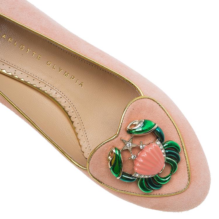 Pre Owned Charlotte Olympia Pink Suede Cancer Smoking Slippers Size 37.5