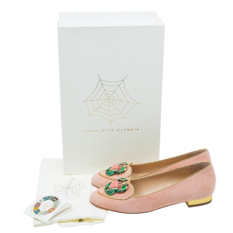 Pre Owned Charlotte Olympia Pink Suede Cancer Smoking Slippers Size 37.5