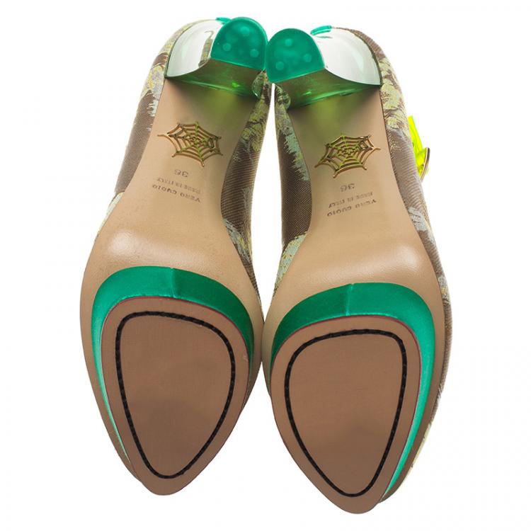 Pre Owned Charlotte Olympia X Matthew Williamson Tri Color Brocade and PVC Ankle Strap Platform Pumps Size 36