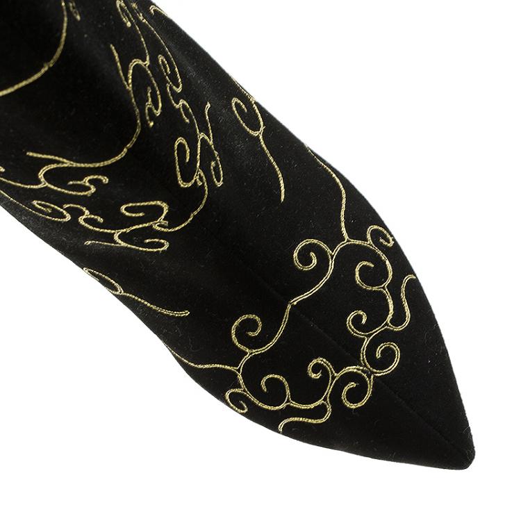 Pre Owned Charlotte Olympia Black Embroidered Suede Betsy Ankle Boots Size 40 