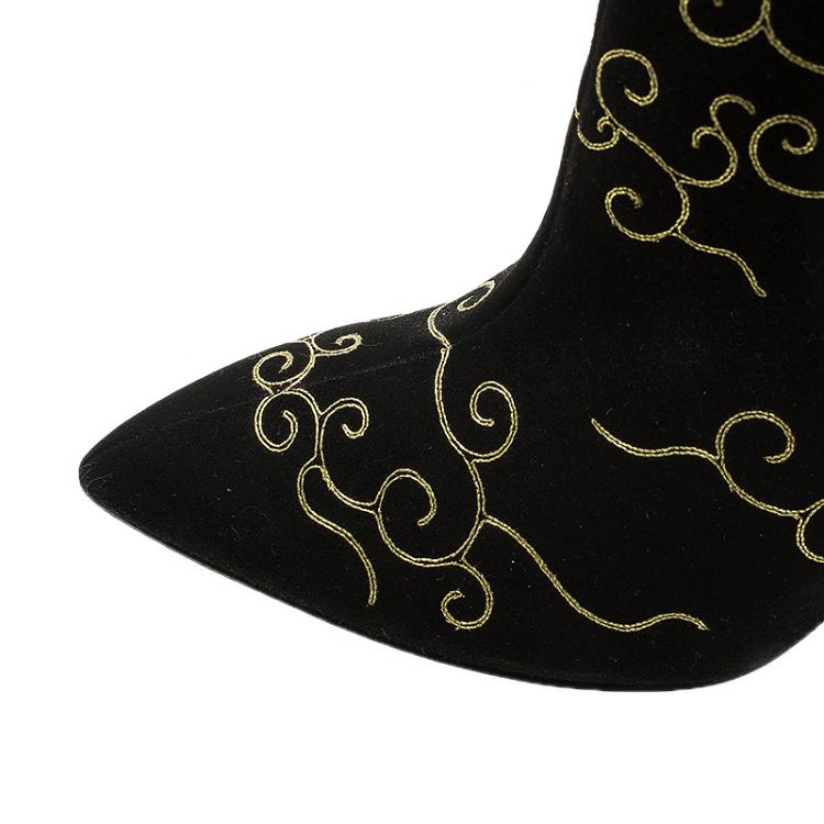 Pre Owned Charlotte Olympia Black Embroidered Suede Betsy Ankle Boots Size 40 
