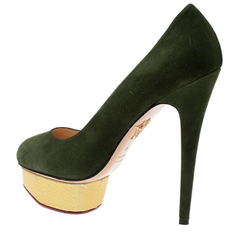مملوكة مسبقًا Charlotte Olympia Green Suede Dolly Platform Pumps Size 40