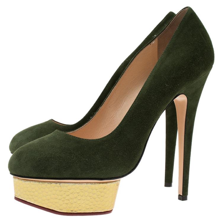 مملوكة مسبقًا Charlotte Olympia Green Suede Dolly Platform Pumps Size 40
