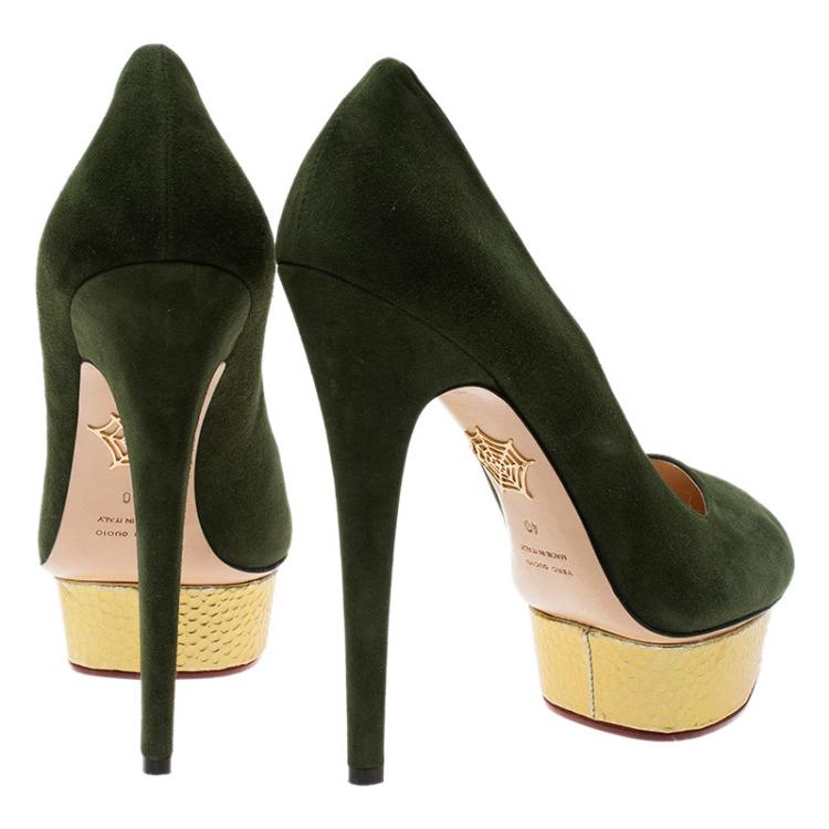 مملوكة مسبقًا Charlotte Olympia Green Suede Dolly Platform Pumps Size 40