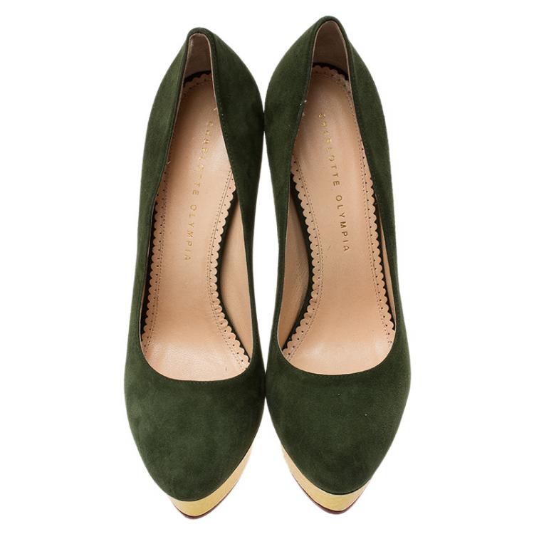 مملوكة مسبقًا Charlotte Olympia Green Suede Dolly Platform Pumps Size 40