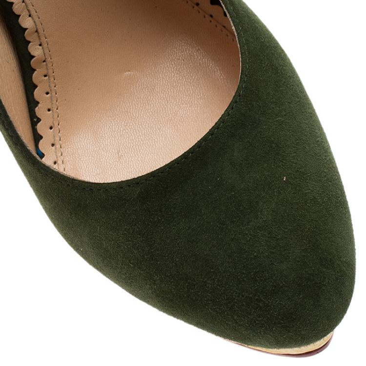 مملوكة مسبقًا Charlotte Olympia Green Suede Dolly Platform Pumps Size 40