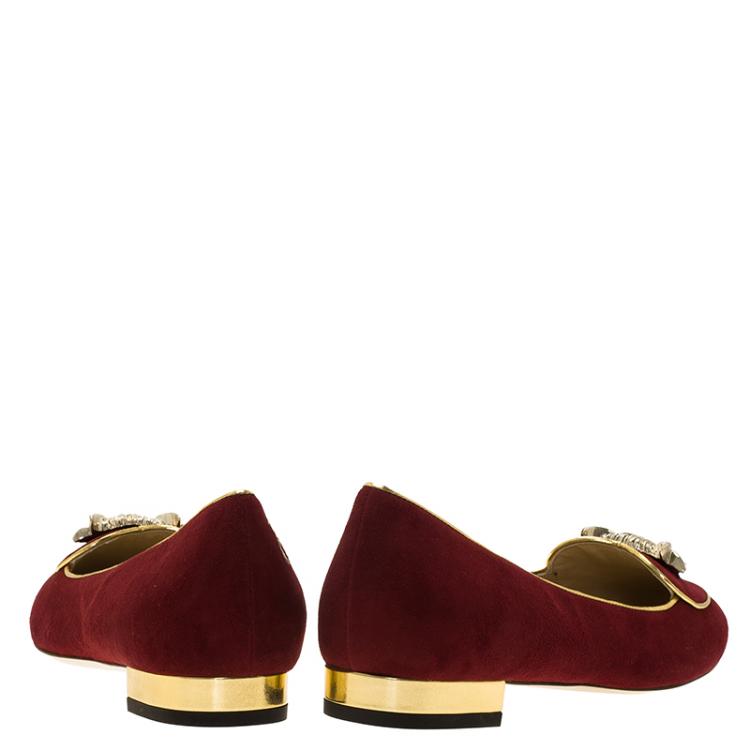 Pre Owned Charlotte Olympia Burgundy Suede Bull Smoking Slippers Size 37