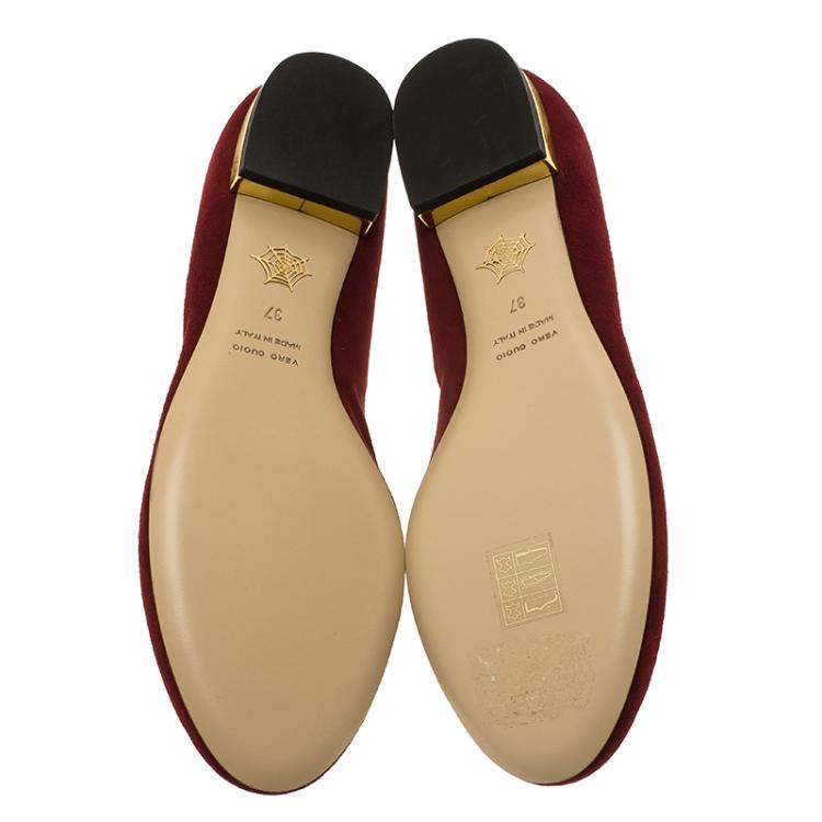 Pre Owned Charlotte Olympia Burgundy Suede Bull Smoking Slippers Size 37