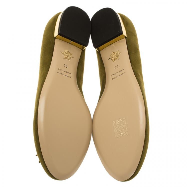 Pre Owned Charlotte Olympia Green Suede Capricorn Smoking Slippers Size 38