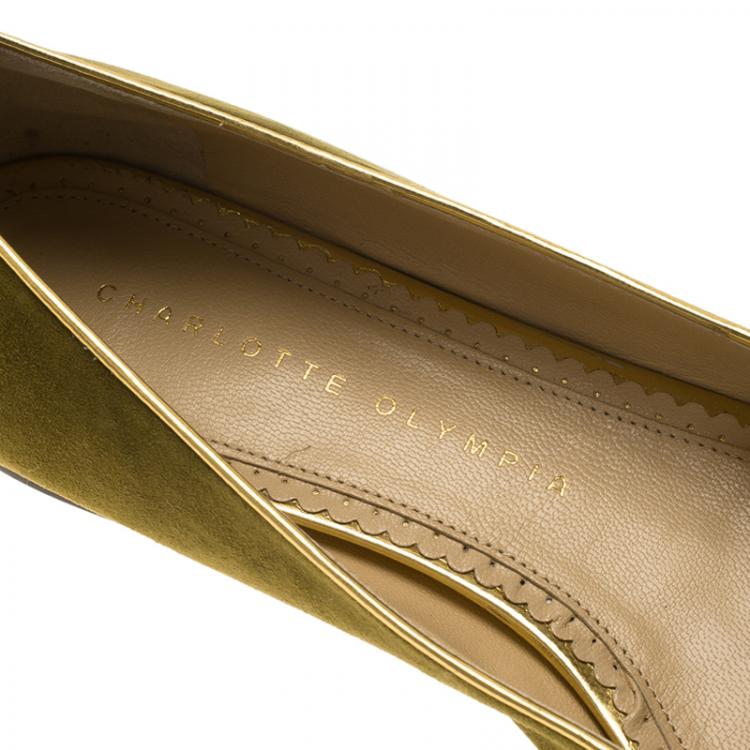 Pre Owned Charlotte Olympia Green Suede Capricorn Smoking Slippers Size 38