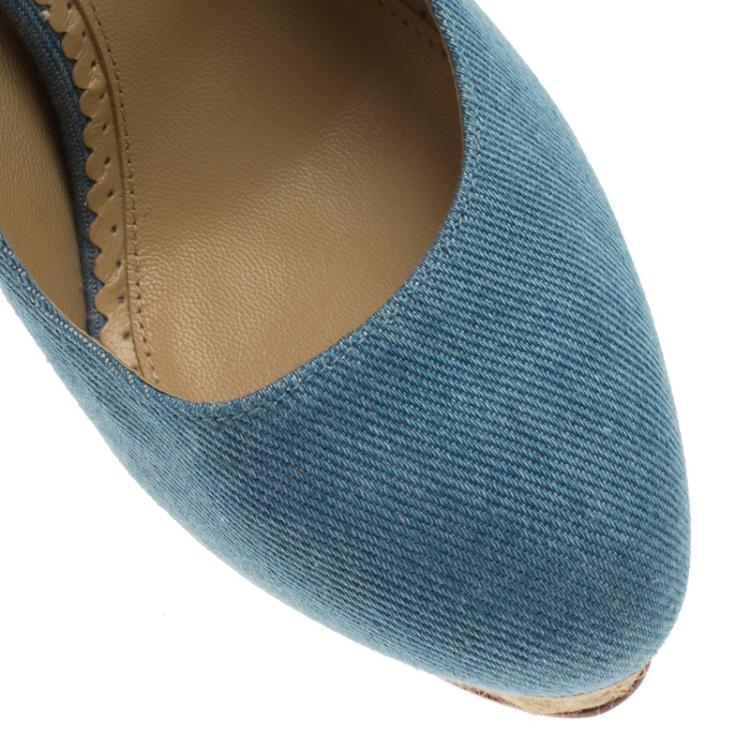 Pre Owned Charlotte Olympia Blue Denim Dolores Ankle Strap Pumps Size 36.5