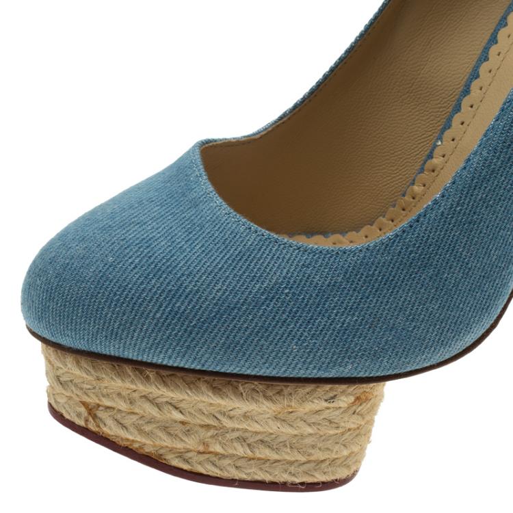 Pre Owned Charlotte Olympia Blue Denim Dolores Ankle Strap Pumps Size 36.5