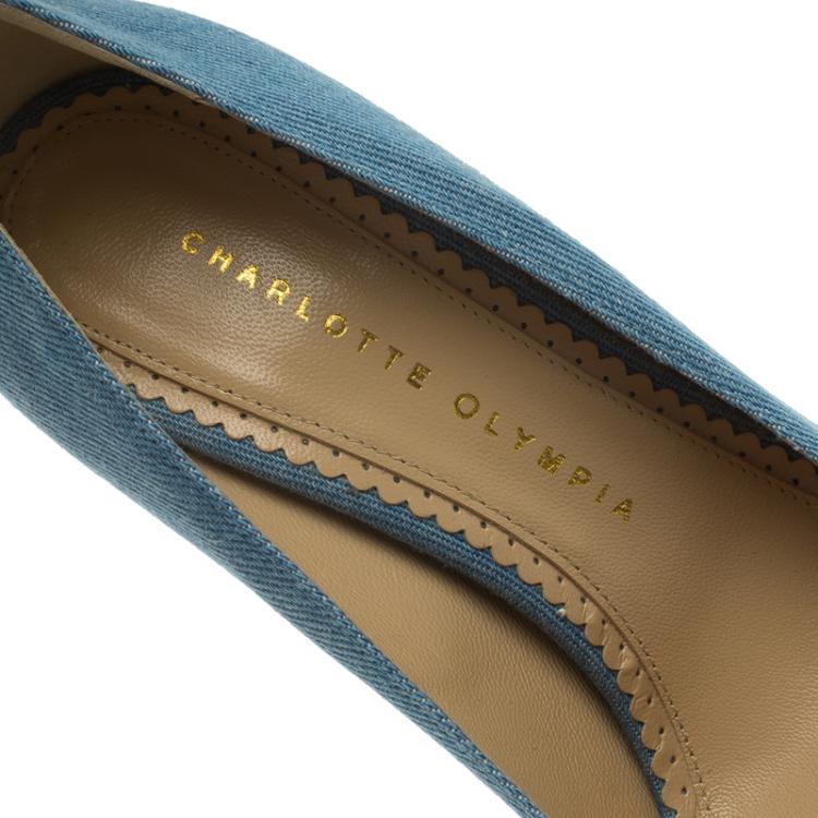 Pre Owned Charlotte Olympia Blue Denim Dolores Ankle Strap Pumps Size 36.5