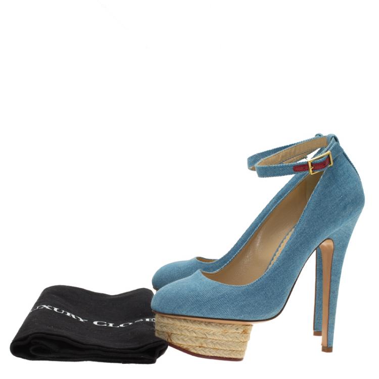 Pre Owned Charlotte Olympia Blue Denim Dolores Ankle Strap Pumps Size 36.5