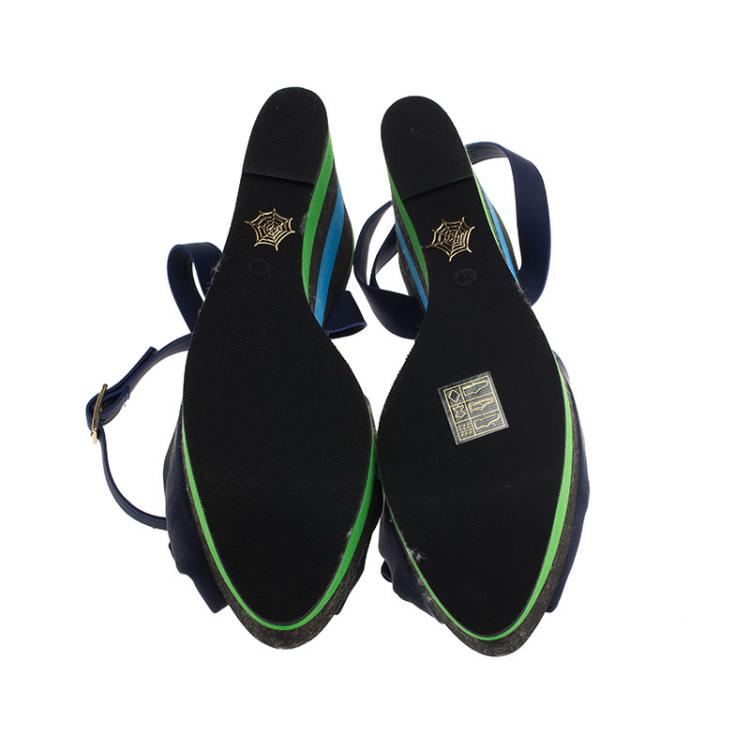 Pre Owned Charlotte Olympia Blue Colorblock Rubber Miranda Bow Platform Ankle Strap Wedges Size 39