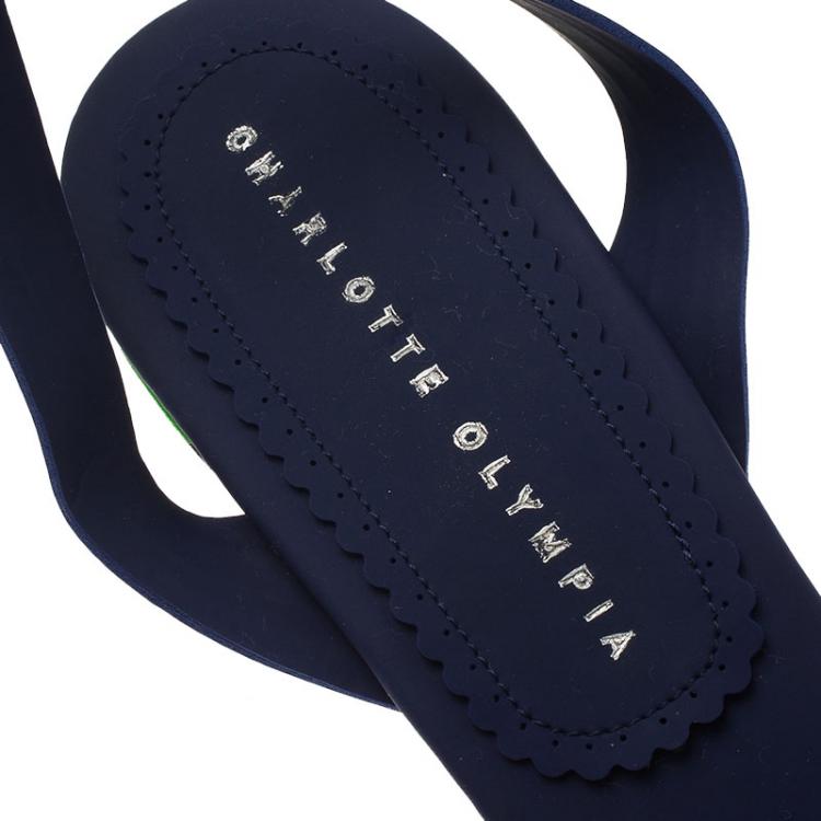 Pre Owned Charlotte Olympia Blue Colorblock Rubber Miranda Bow Platform Ankle Strap Wedges Size 39