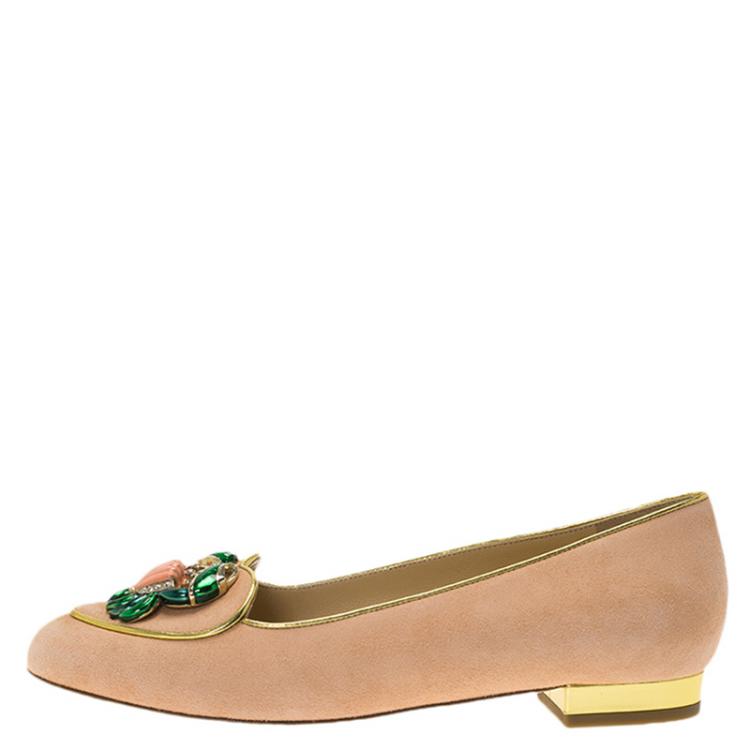 Pre Owned Charlotte Olympia Pink Suede Cancer Smoking Slippers Size 36.5