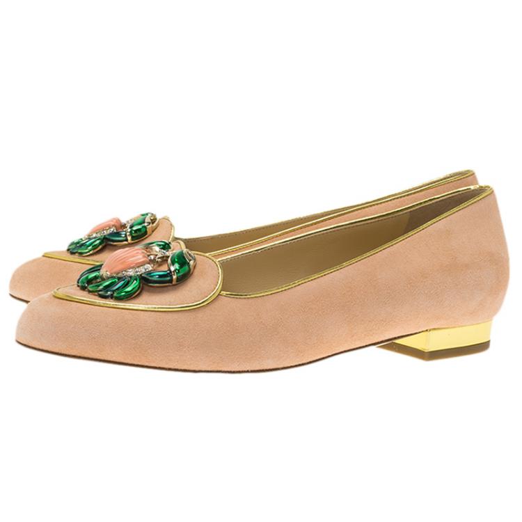 Pre Owned Charlotte Olympia Pink Suede Cancer Smoking Slippers Size 36.5