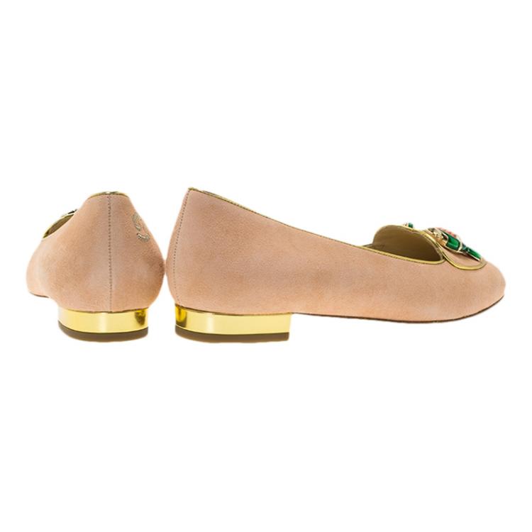 Pre Owned Charlotte Olympia Pink Suede Cancer Smoking Slippers Size 36.5