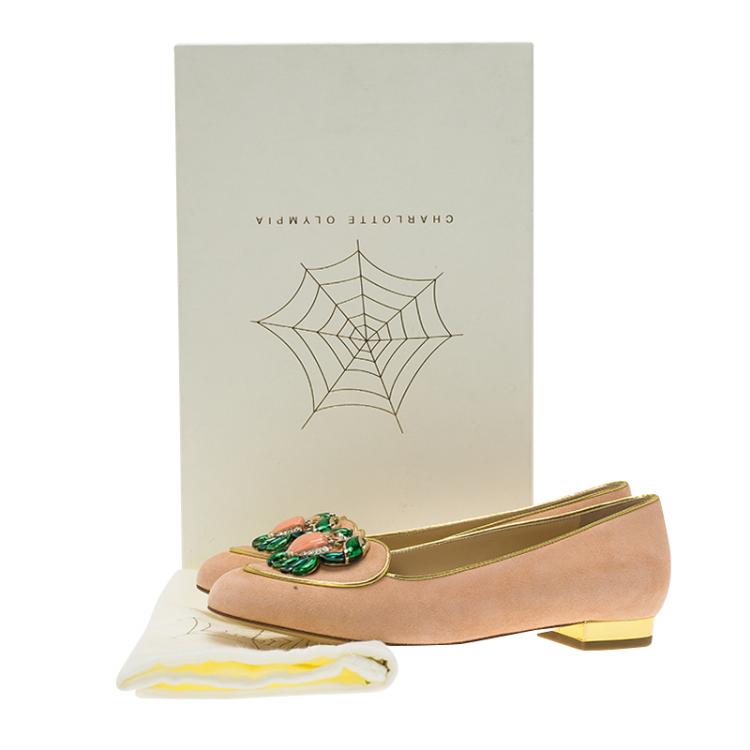 Pre Owned Charlotte Olympia Pink Suede Cancer Smoking Slippers Size 36.5
