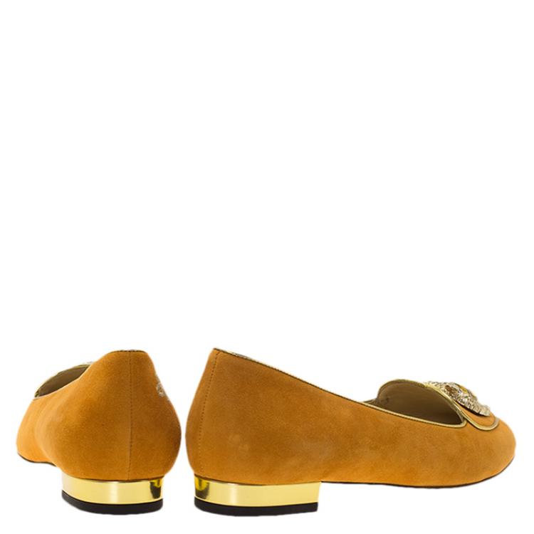Pre Owned Charlotte Olympia Orange Suede Leo Smoking Slippers Size 36.5