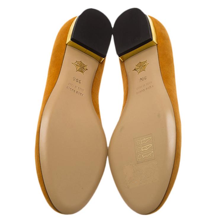 Pre Owned Charlotte Olympia Orange Suede Leo Smoking Slippers Size 36.5