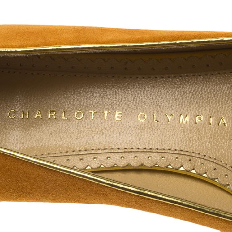 Pre Owned Charlotte Olympia Orange Suede Leo Smoking Slippers Size 36.5
