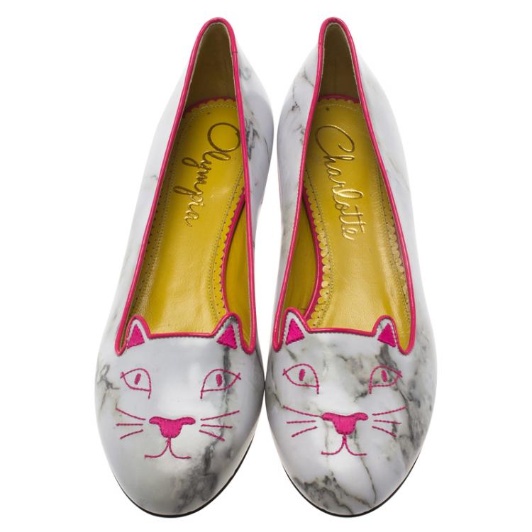 Pre Owned Charlotte Olympia Marble Kitty Flats Size 41