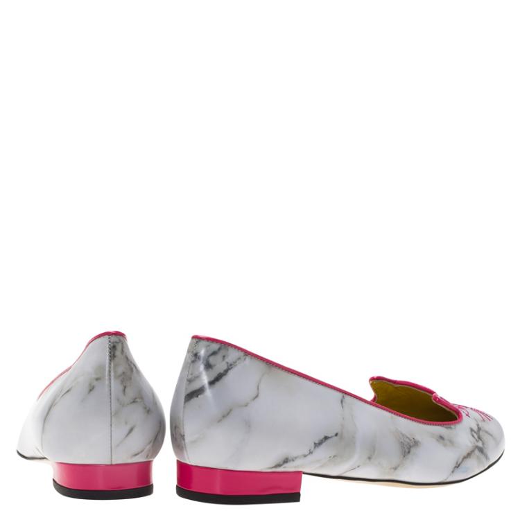 Pre Owned Charlotte Olympia Marble Kitty Flats Size 41