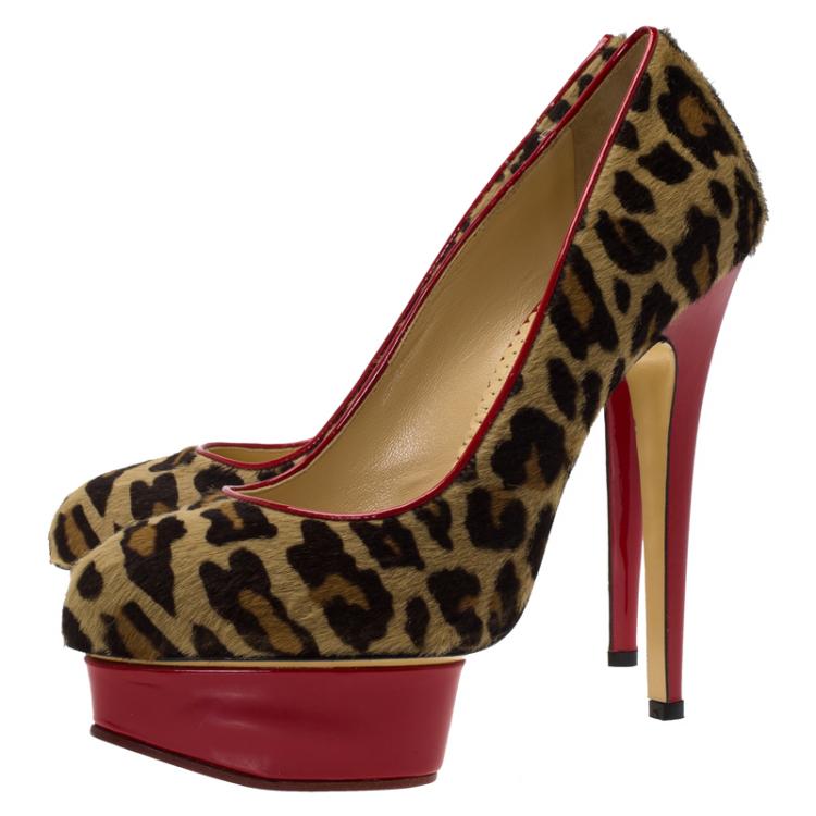 مملوكة مسبقًا Charlotte Olympia Leopard Calf Hair Polly Platform Pumps Size 38.5