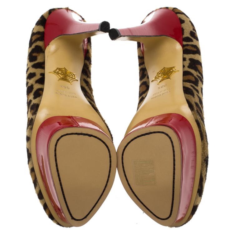 مملوكة مسبقًا Charlotte Olympia Leopard Calf Hair Polly Platform Pumps Size 38.5