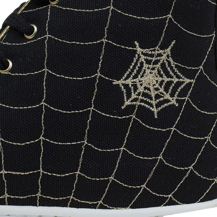 Pre Owned Charlotte Olympia Black/Gold Canvas Web High Top Cap Toe Sneakers Size 40.5