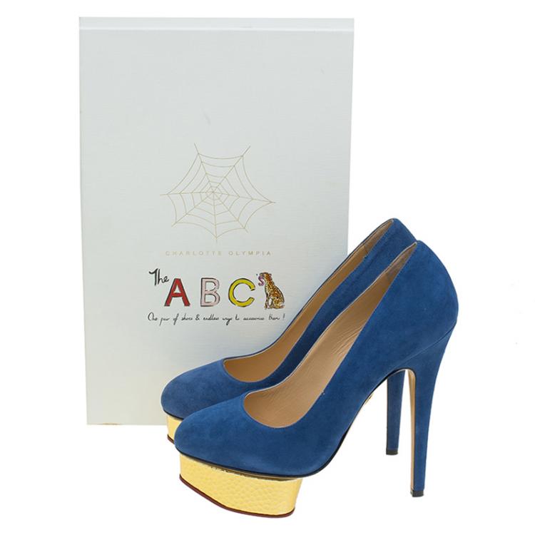 Pre Owned Charlotte Olympia Blue Suede Dolly Platform Pumps Size 37
