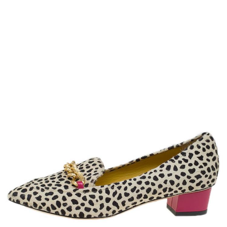 Pre Owned Charlotte Olympia Cheetah Print Calf Hair Francis Loafers Size 37