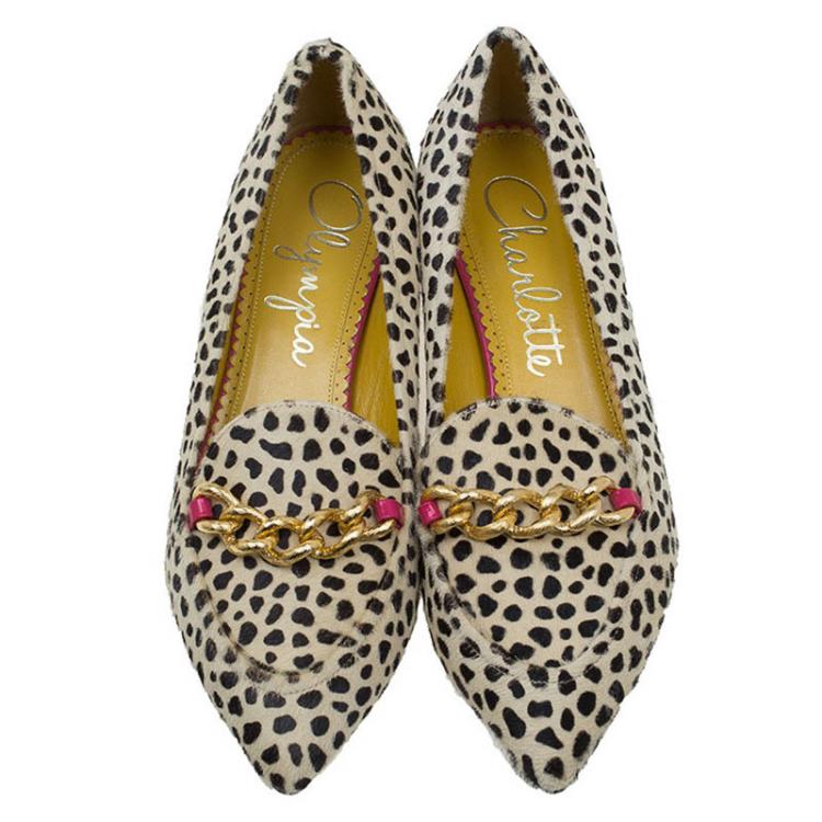 Pre Owned Charlotte Olympia Cheetah Print Calf Hair Francis Loafers Size 37